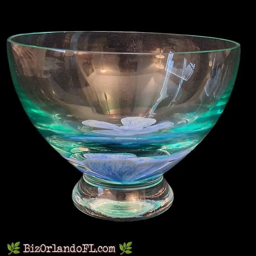 VINTAGE: Caithness Glass Tranquility Blue Flowers Art Glass Bowl Vase Scotland